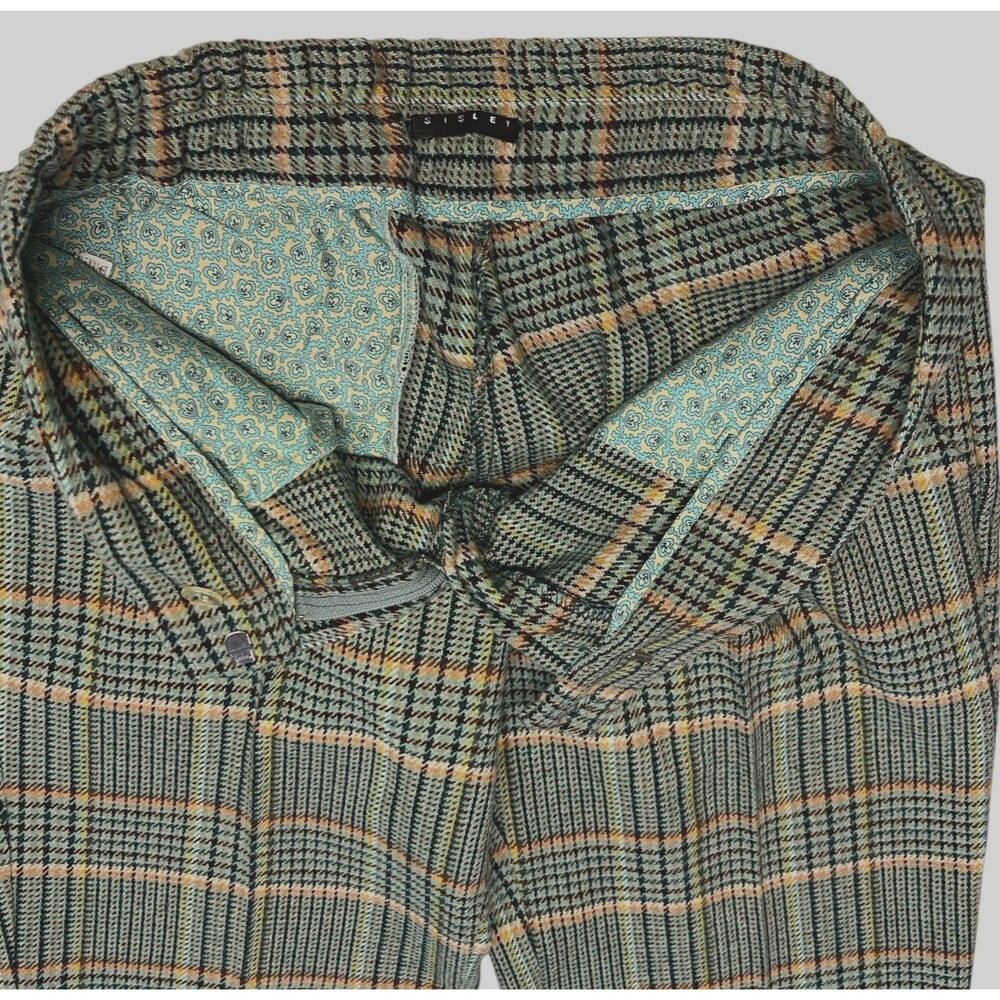 Sisley Womens 42 Small Green Plaid 25 % Wool Blend Cropped Pants Boho Retro Chic - Picture 9 of 16